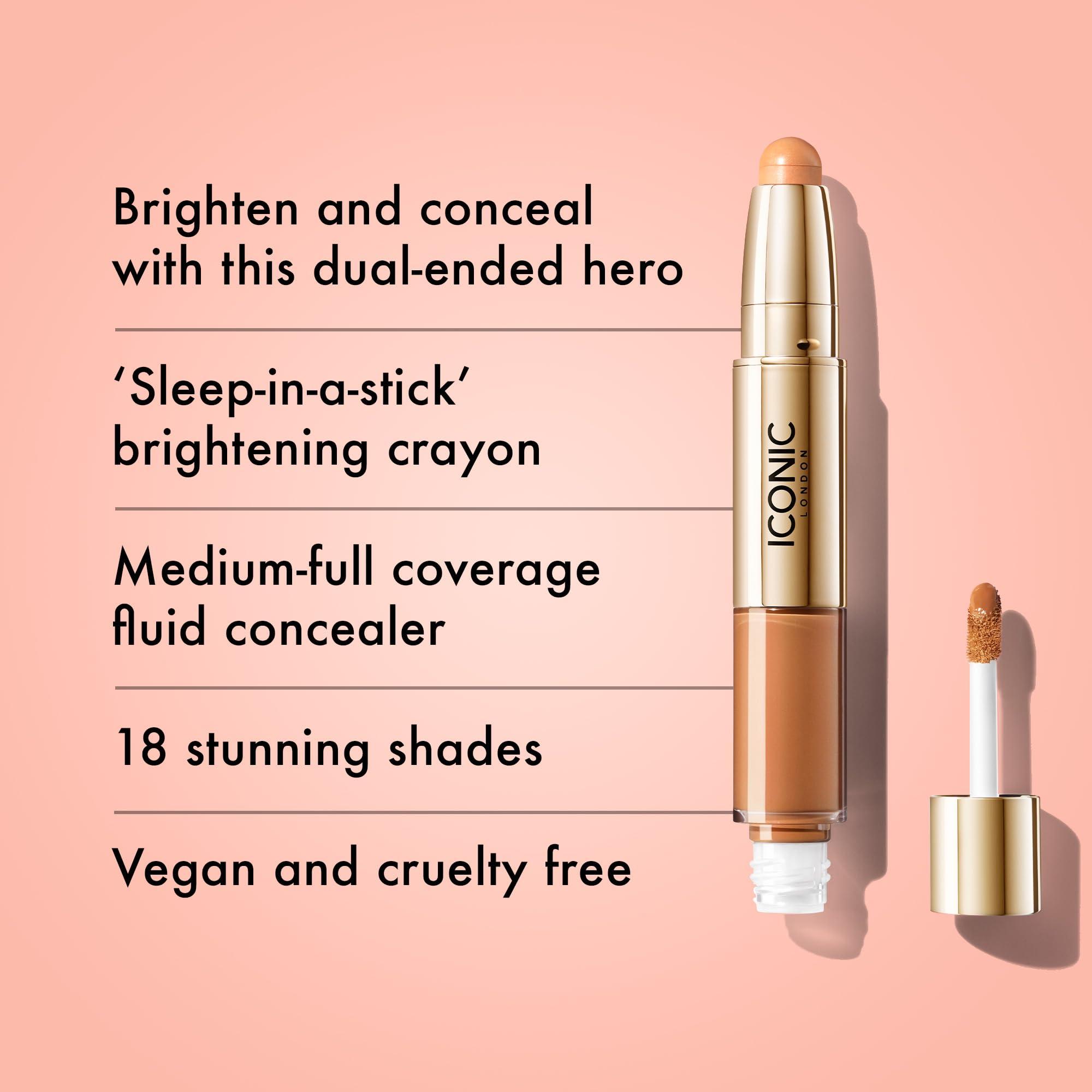ICONIC LONDON ICONIC LONDON Radiant Concealer & Brightening Duo | Creamy Liquid + Brightening Crayon Dual Ended Concealer, Cruelty Free, Vegan Makeup (Warm Tan) 0.08 oz