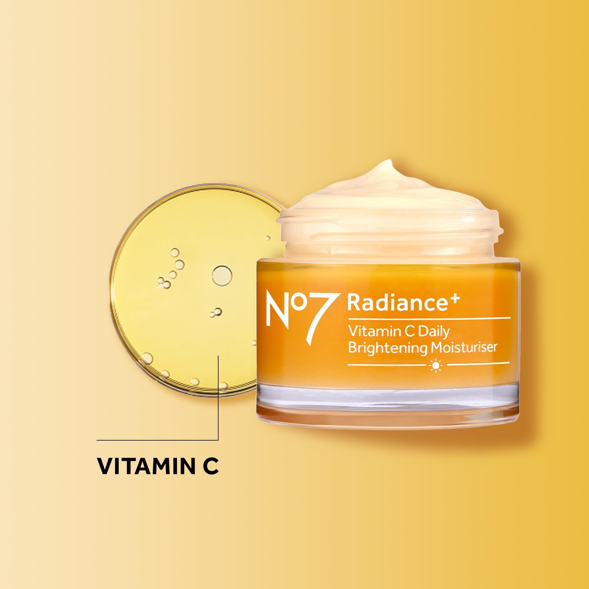 No.7 No7 Radiance+ Brightening Vitamin C Moisturizer Face Cream, Skin Nourishing Face Moisturizer, Fast-Absorbing & Lightweight Formula, Suitable for Dry Skin, 1.69 fl oz