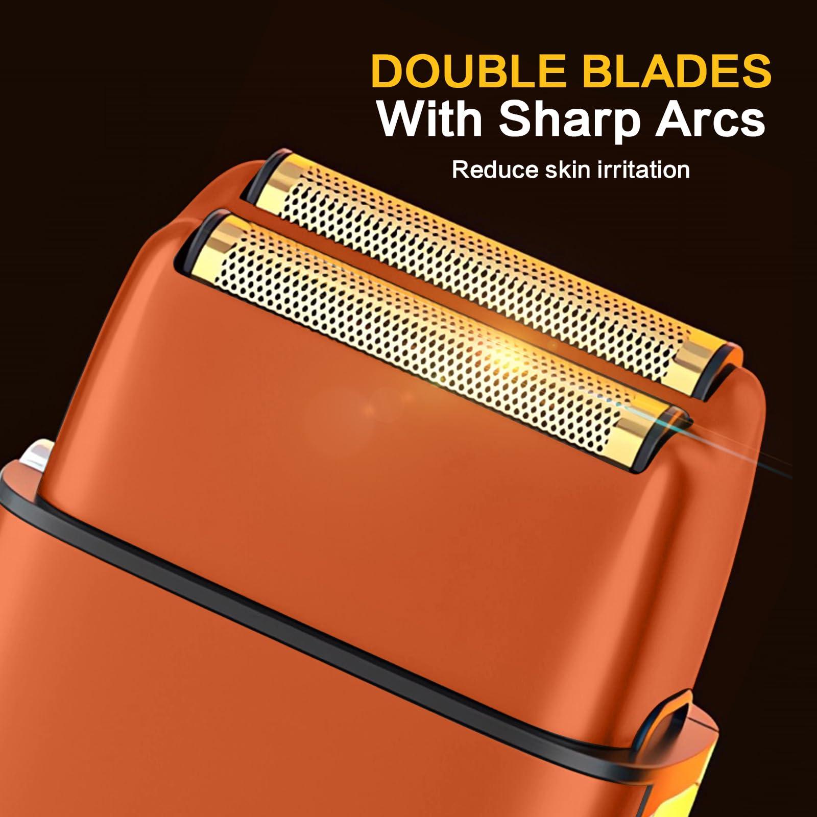 FACISACO Electric Razor, Electric Razor for Men Face, Electric Shavers for Men, Foil Shaver 3 Adjustable Speeds Rechargeable Waterproof Close Shave Trimmer with LED Display for Face/Beard/Head Shavers (Orange)