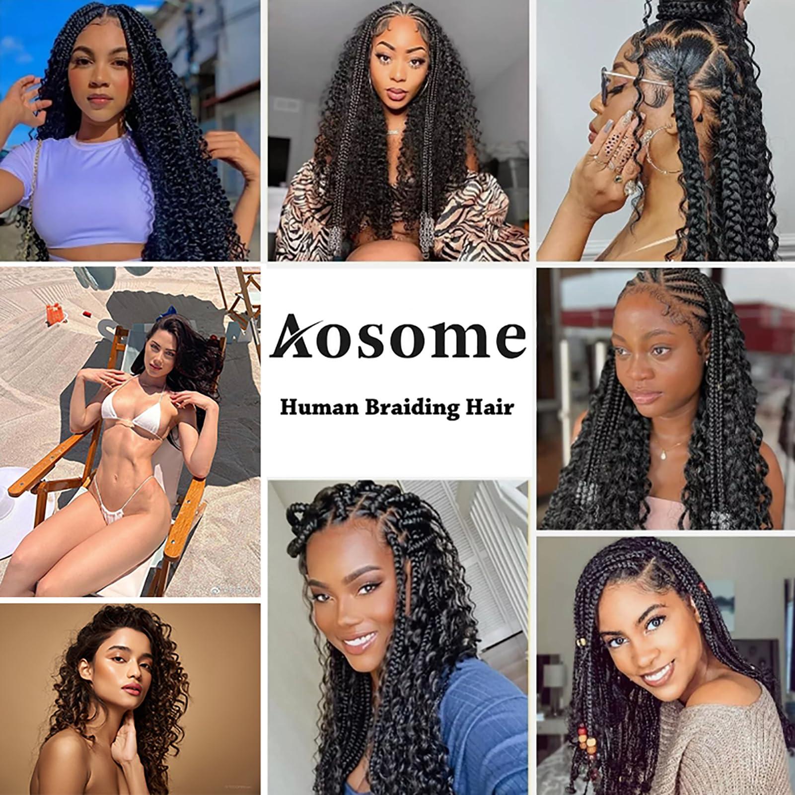 Aosome Human Braiding Hair Deep Wave Bulk Human Hair for Braiding 2Bundles/100g No Weft 10A Wavy Human Braiding Hair for Boho Braids 100% Brazilian Virgin Curly Human Hair Extensions (DEEP WAVE, 24inch)
