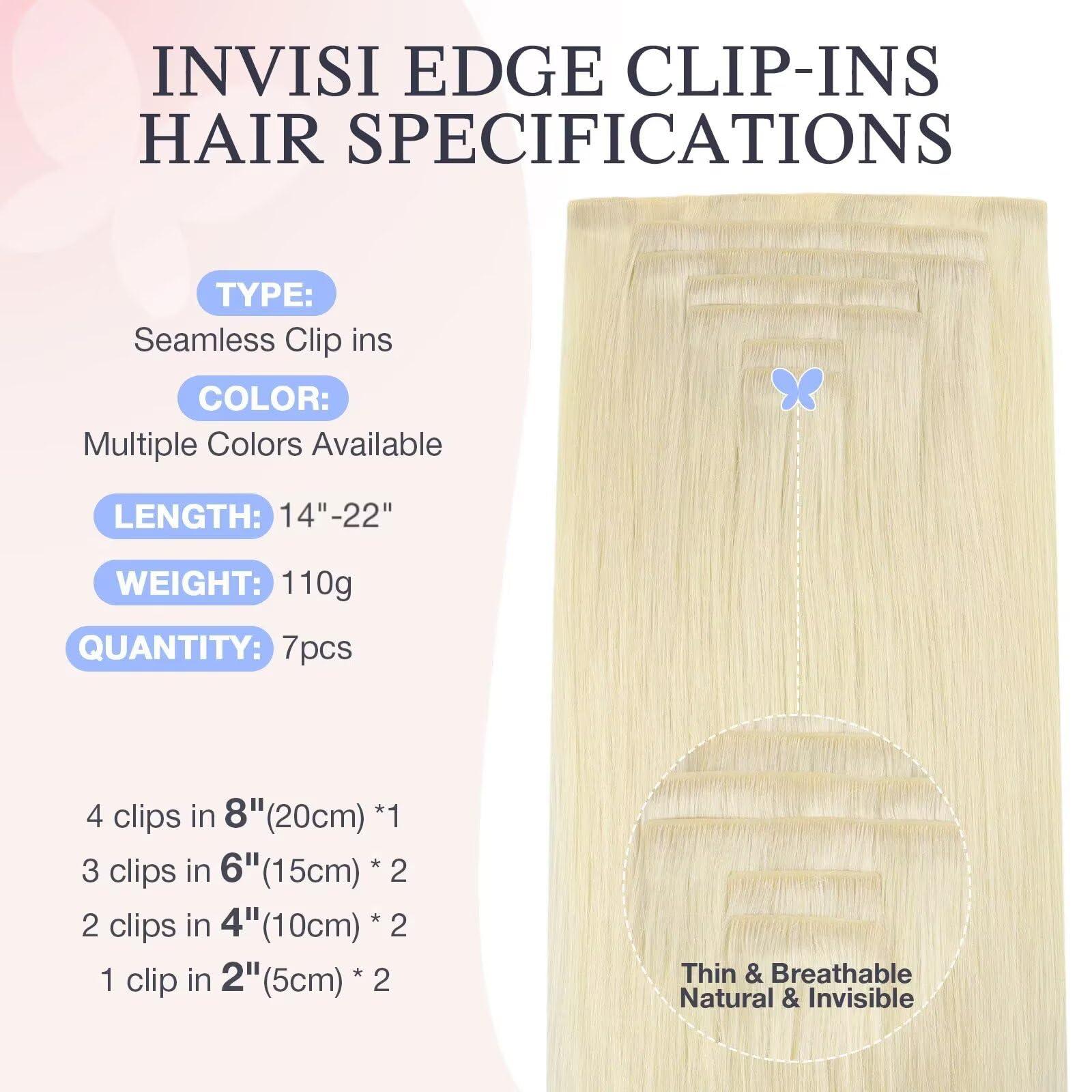 DOORES DOORES Clip in Hair Extensions Human Hair 18 inch 110g 7pcs, Platinum Blonde Virgin Human Hair Clip in Extensions, Invisi Edge Clip in, Silky Straight Human Hair Extensions for Women