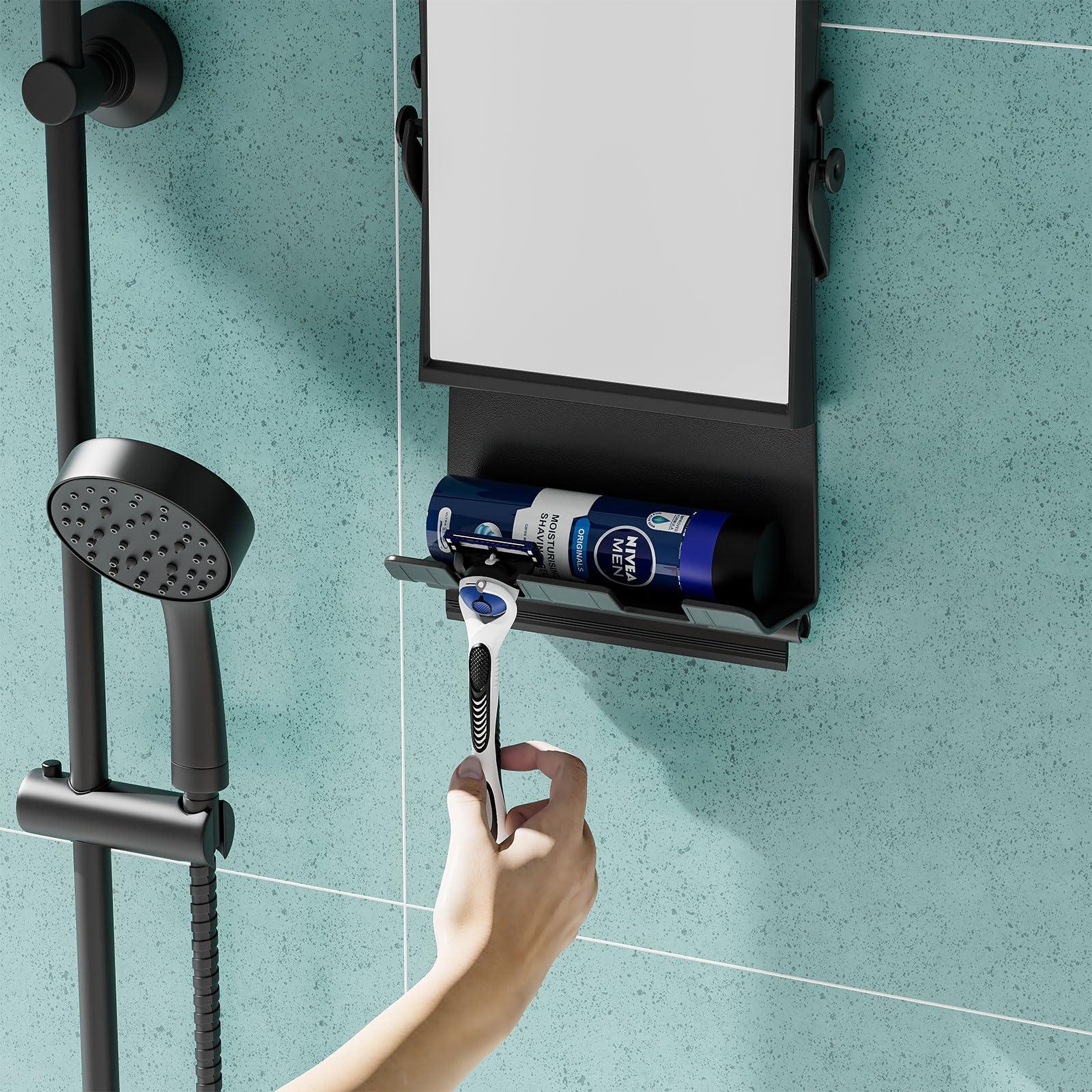 APLOP APLOP Fogless Mirror for Shower with Dual-Sided 1X/3X Magnification, Fogless Shower Mirror with Small Squeegee and Adhesive Hook, Rust-Proof and Black