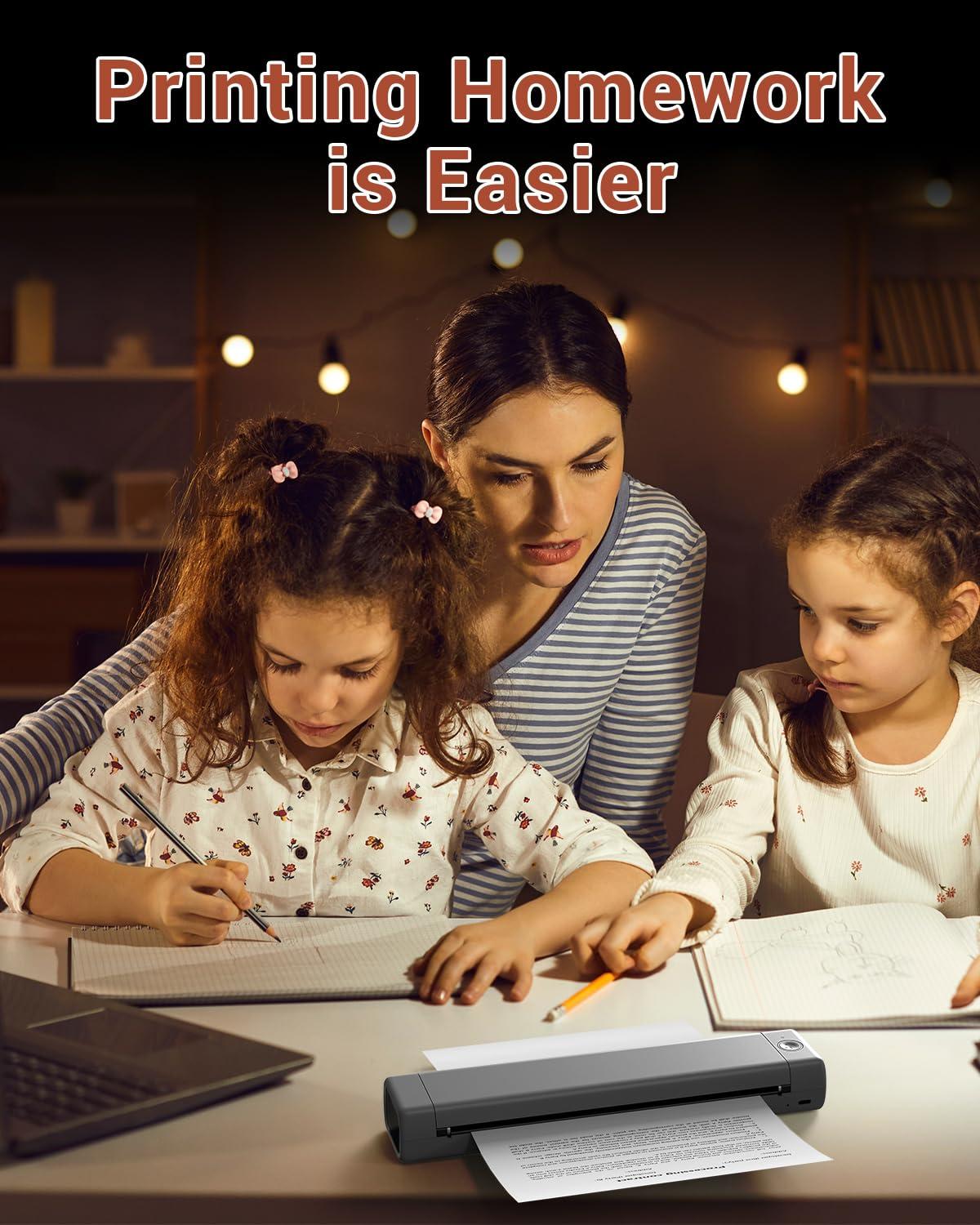 Phomemo Phomemo Wireless Portable Printer, Supports A4 8.27\"x11.69\", Inkless Mobile Printer Compatible with iOS, Android & Laptop, Portable Printers Wireless for Travel, Mobile Office, School, Home, Car