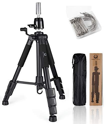 QISHI YUHUA QISHI YUHUA Wig Stand Tripod with Non-Slip Base Adjustable Mannequin Head Stand with Hook Heavy Duty Manikin Head Tripod