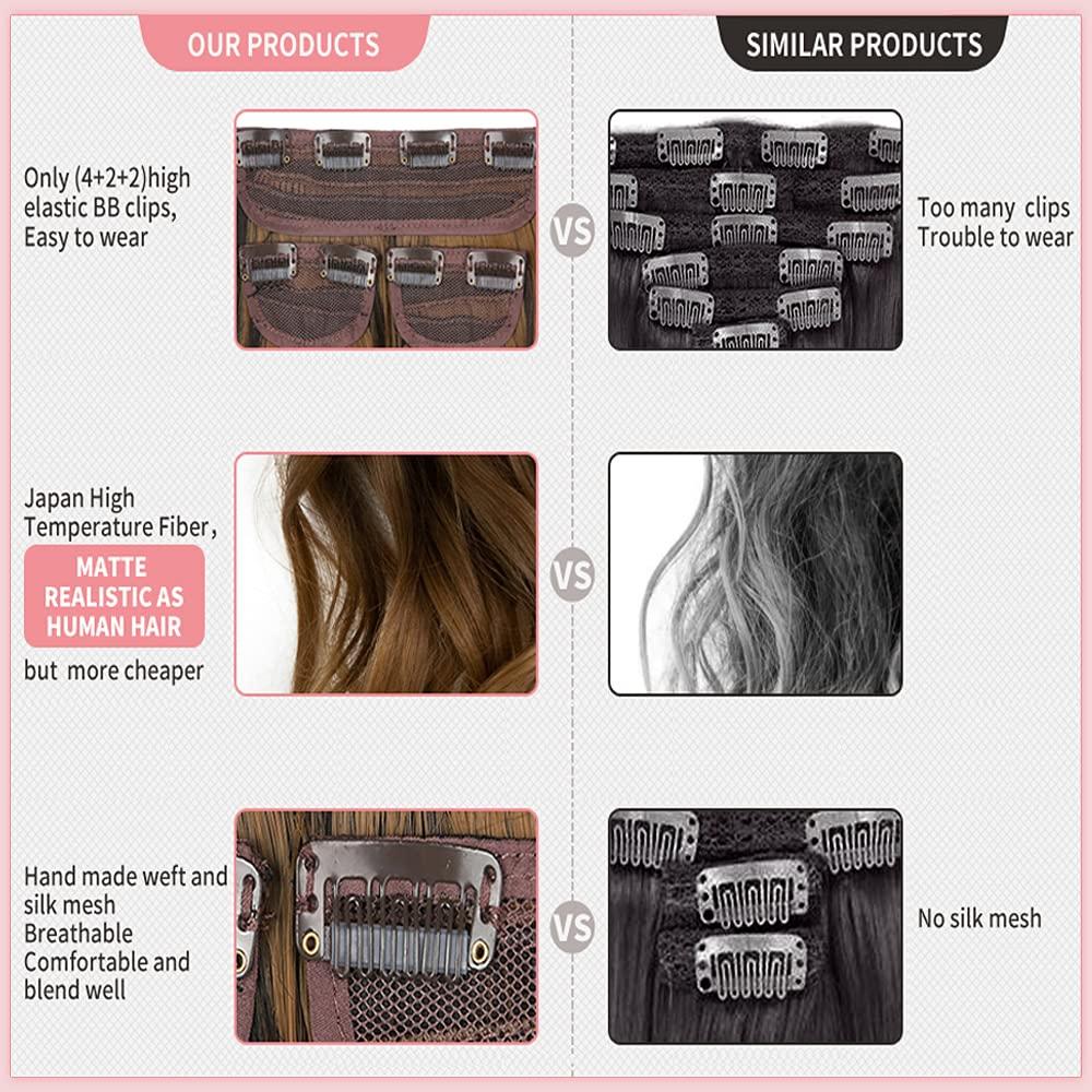 Daimeisy Upgrade Invisible Halo Hair Extensions with 3 PCS Set Headband Adjustable Long Wavy Secret Natual Black Wire Hair Extensions for Women