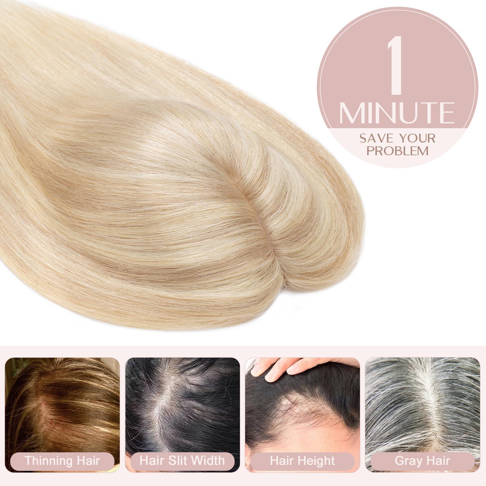 SEGO Pro SEGO Pro Hair Toppers for Women Real Human Hair with No Bangs Human Hair Toppers for Women Toppers Hair Pieces for Women Hair Toppers for Thin Hair #18P613 Camel Mixed Light Gold 8 Inch