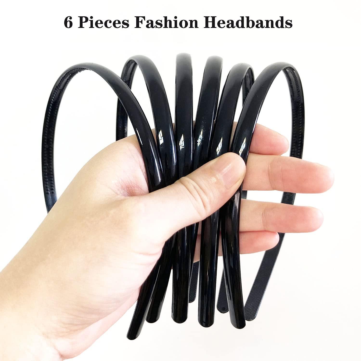 Exiiantag 6 Pack Black Plastic Headbands for Women Girls Man,Black Hair Hoop with Teeth,Headband Hair Bands for Unisex (8mm Wide)
