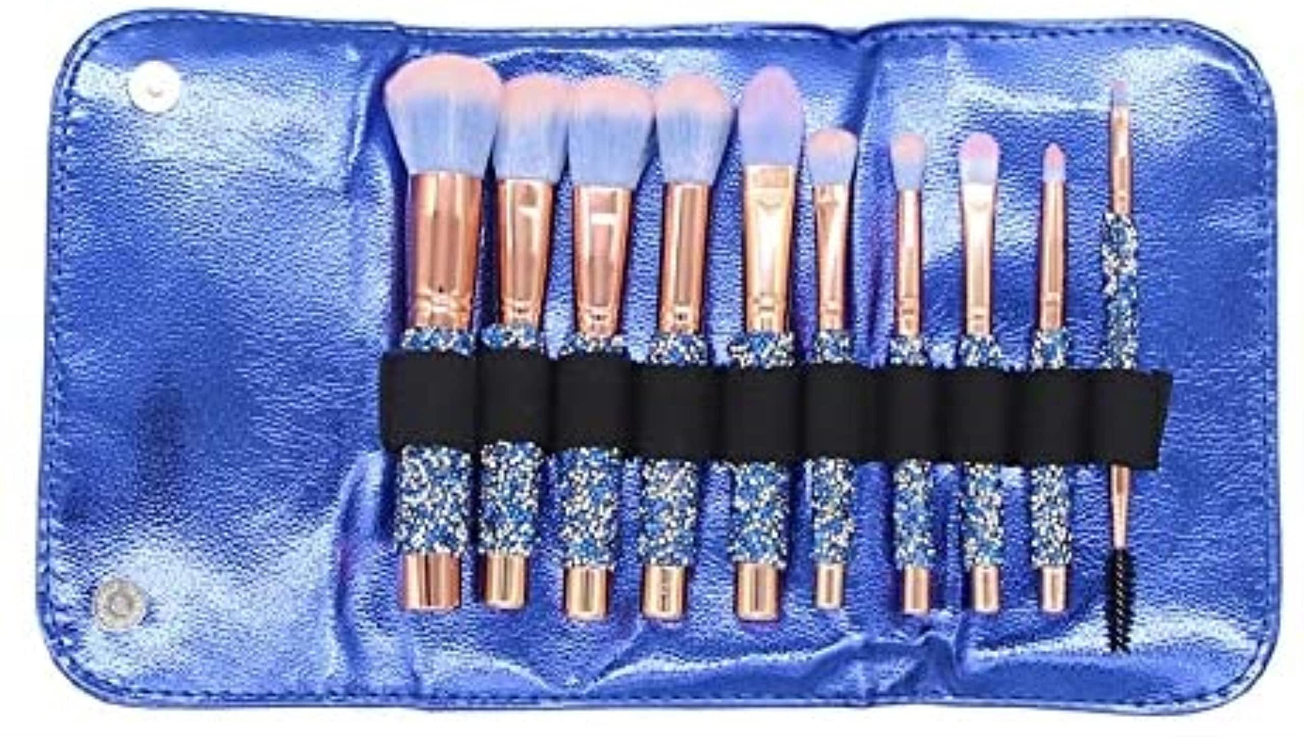 WODMB 10pcs Diamond Makeup Brushes Set Glitter Shiny Crystal Brush with PU Bag Foundation Blush Kit (Color : B)