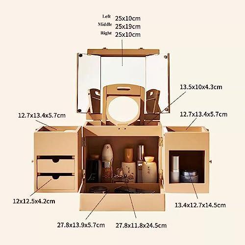 BENGAOTH-O Makeup & Jewelry Storage, Solid Wood Makeup Organizer Box,Portable Large Capacity Skincare Storage Cabinet with Mirror, Cosmetic Display Case with Drawers , Brush Perfume Jewelry Lipsticks Holder , Mu