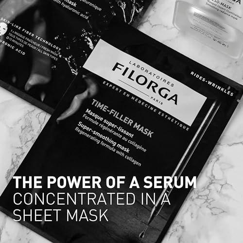Filorga Filorga Time-Filler Super Smoothing Face Mask, Sheet Mask Soaked in Renewing Serum with Collagen and Polysaccharides For Visibly Smoother Skin in 15 Minutes, Hydrating Facial Treatment, .67 fl. oz.