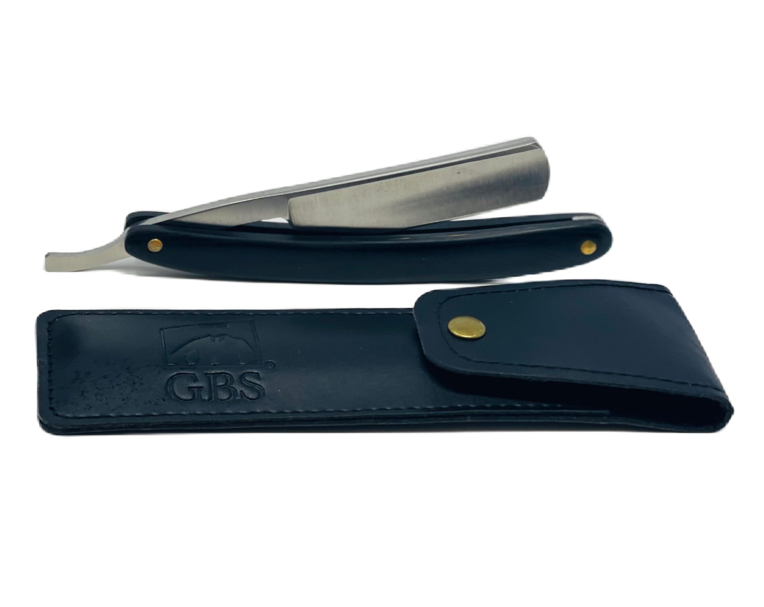 G.B.S G.B.S Black Luxury Shaving Kit - Wood Straight Razor, Mug, Natural Soap, Brush, Alum block, Strop and Paste Grooming Kit, Black