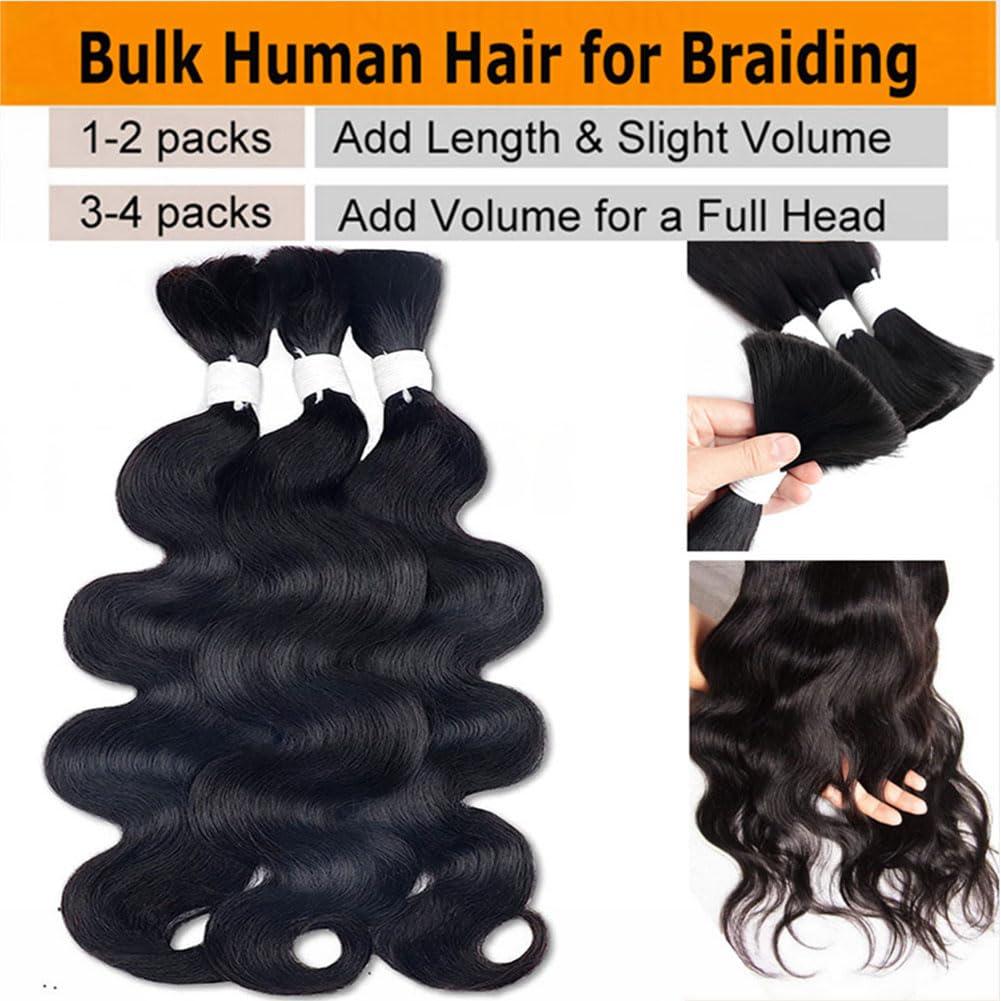 Kiss darling LASHES Human Braiding Hair Body Wave Human Braiding Hair for Boho Braids No Weft Human Hair for Braiding Brazilian Raw Human Hair Braiding Hair 16inch 100g/Bundle Jet Black
