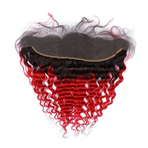 Tony beauty hair Tony Beauty Hair Ombre Red Deep Wave 2 Bundles Peruvian Virgin Hair Black Roots and Frontal Closure 13x4#1B/Red Ombre Deep Wavy Human Hair Weave Wefts with Ear to Ear Lace Frontal (24 26+24)