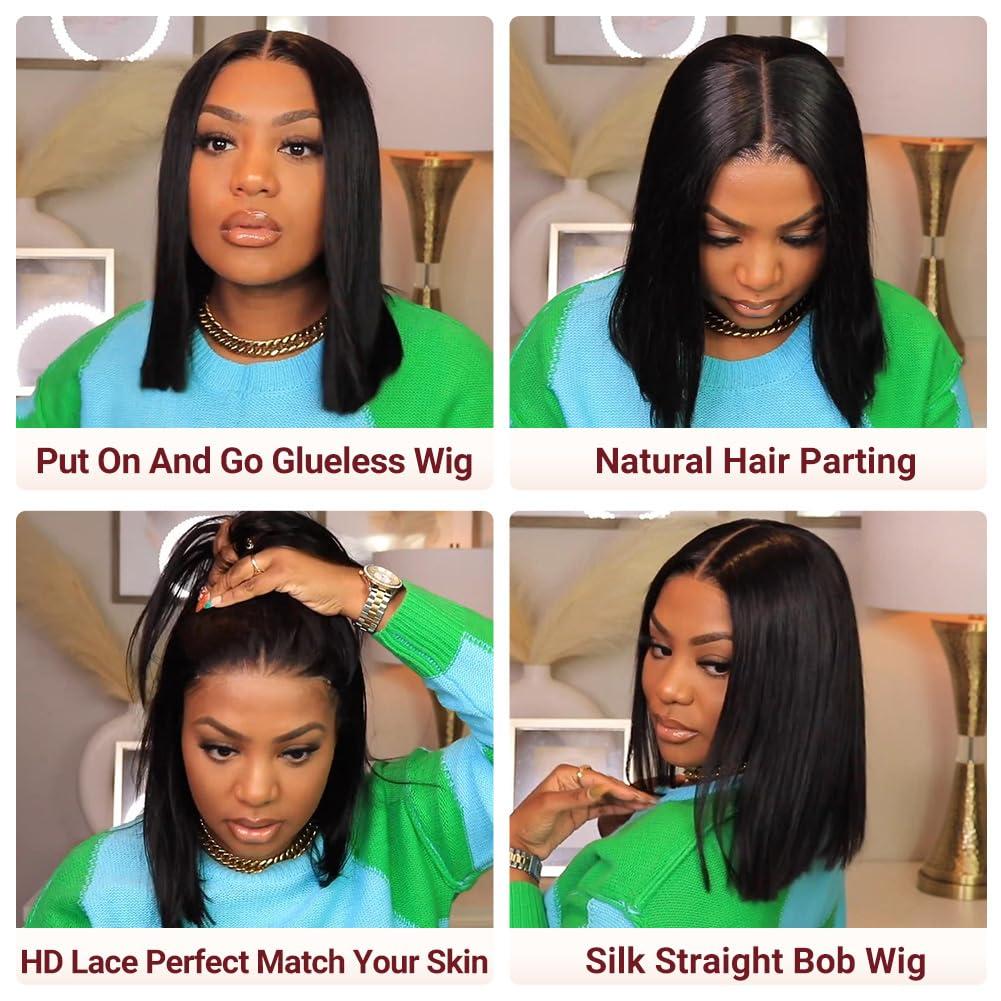 Ali Pearl Alipearl Ready To Go Glueless Bob Wig Human Hair 5x7 Lace Front Wig Pre Plucked Pre Cut Pre Bleached Knots 10 Inch 180 Density Wig For Women