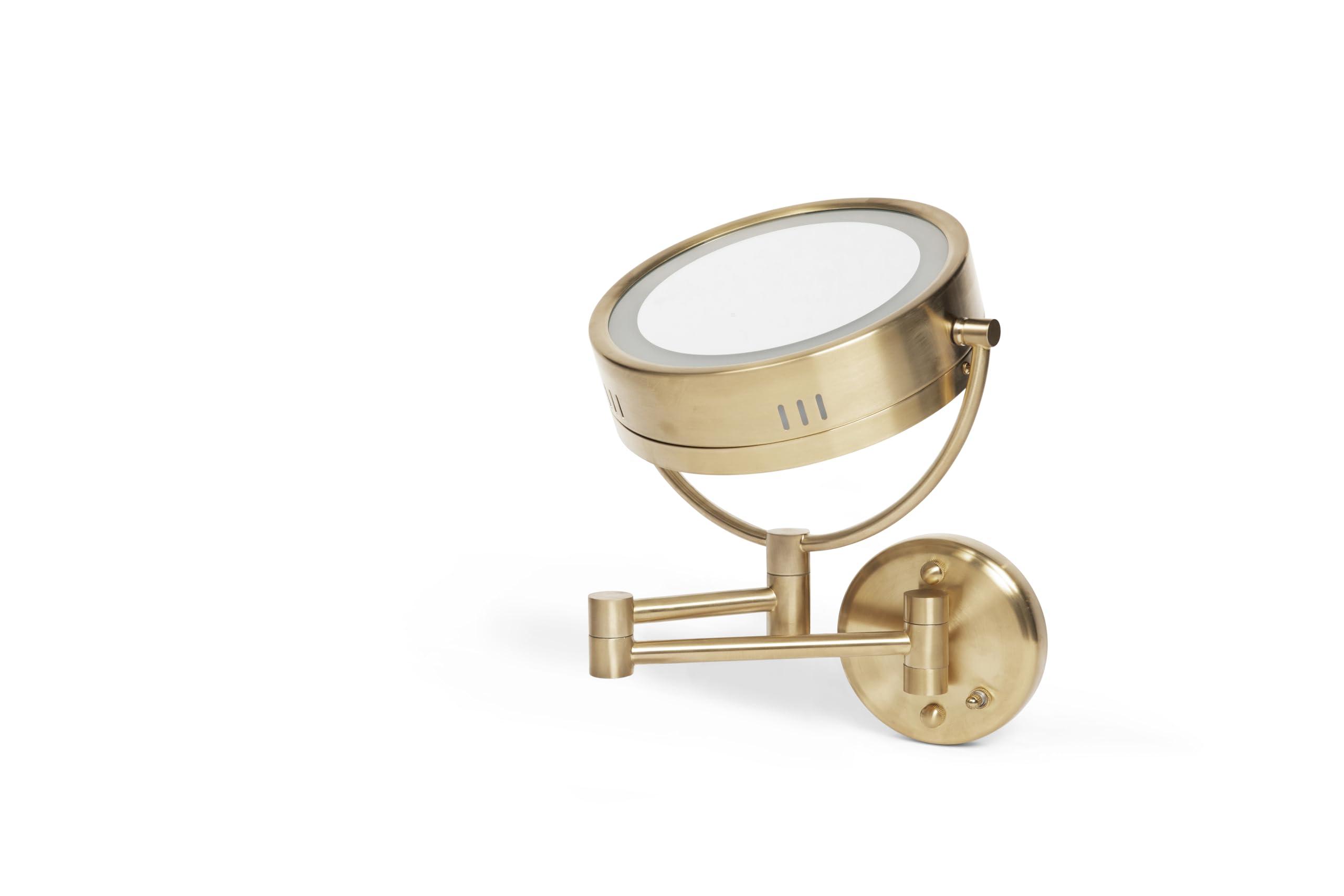 JERDON JERDON Wall-Mounted Makeup Mirror with Lights - Direct Wire Lighted Makeup Mirror with 8X Magnification - 8.5-inch Diameter Mirror with Gold Finish Wall Mount - Model HL75BGD