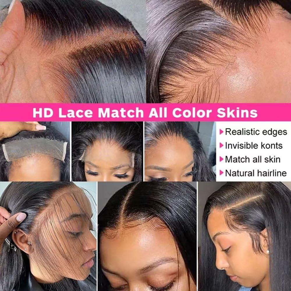 oulaer Bone Straight Human Hair Wig HD Transparent 360 Lace Frontal Human Hair Wig Pre Plucked With Baby Hair Natural Hairline 360 Lace Wig For Black Women Brazilian Remy Hair 150% Density 18Inch