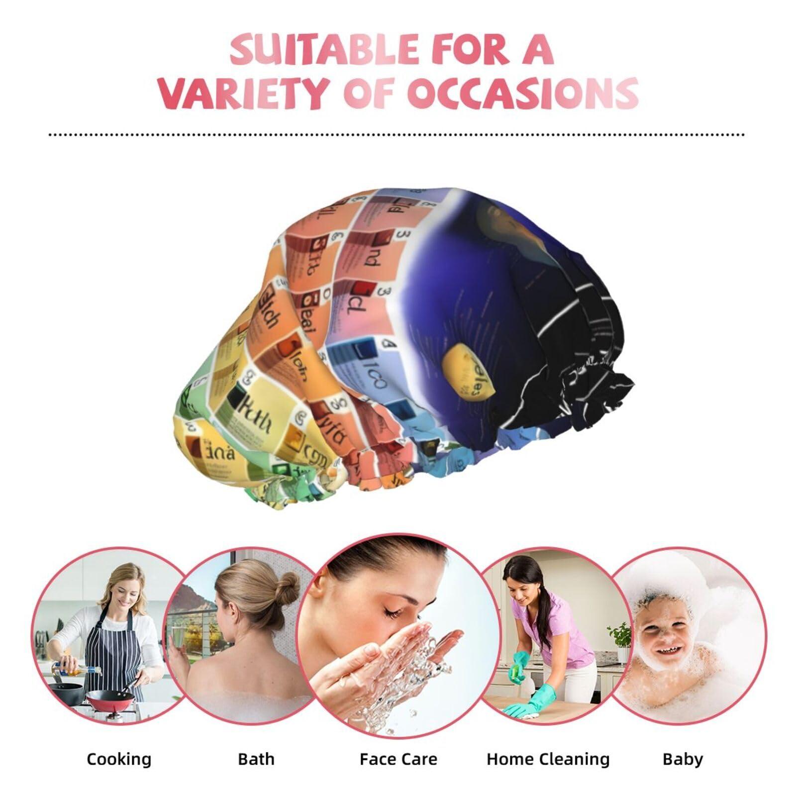 BKDODKS BKDODKS Periodic Table Of Elements Print Shower Cap For Women Lightweight Reusable Softdouble Waterproof Layers Leakproof., Black