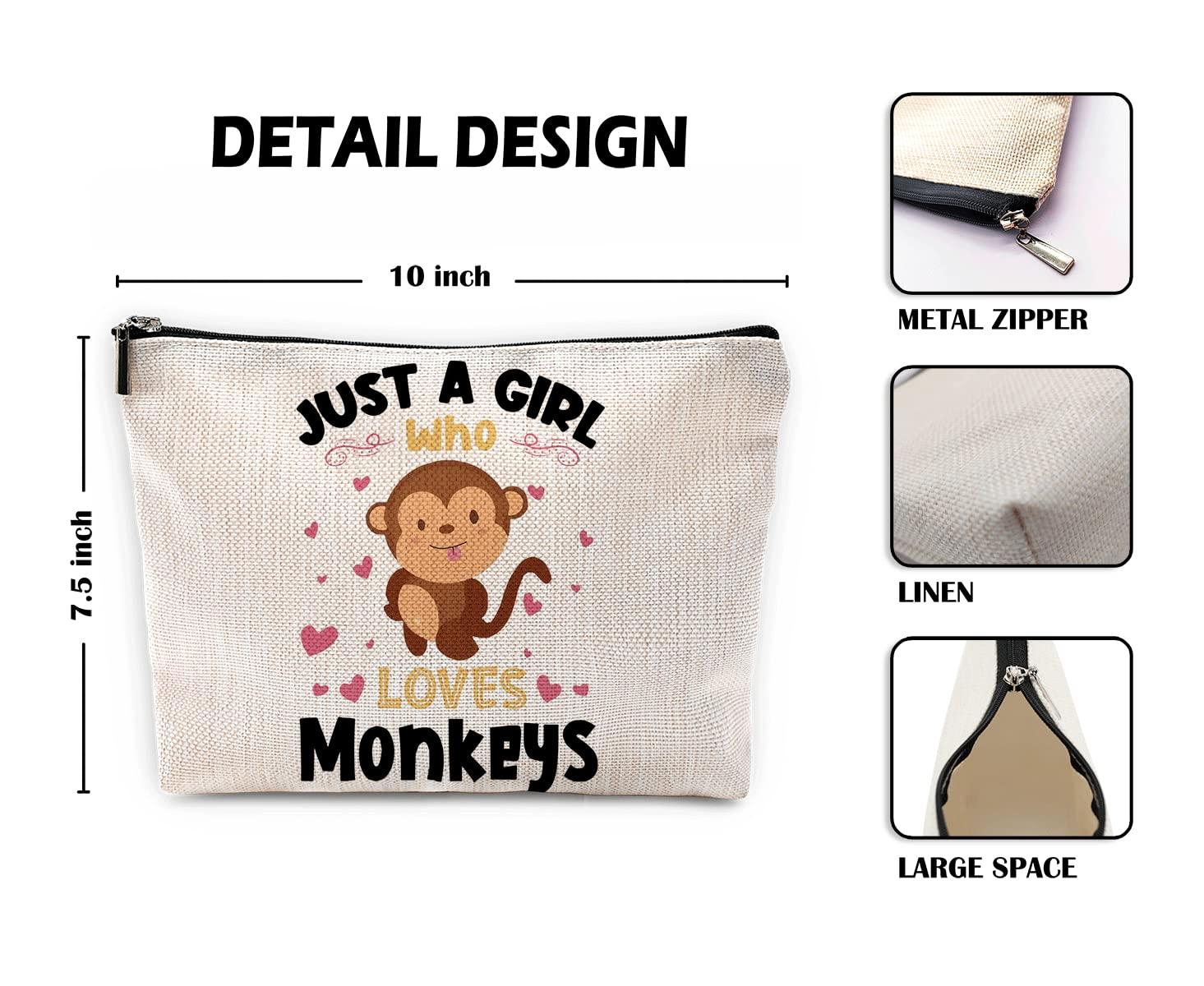 Sufamb Just A Girl Who Loves Monkeys Makeup Bag,Cute Cartoon Monkey Cosmetic Pouch for Women Girls,Christmas Birthday Gifts for Monkey Lovers Sister Daughter