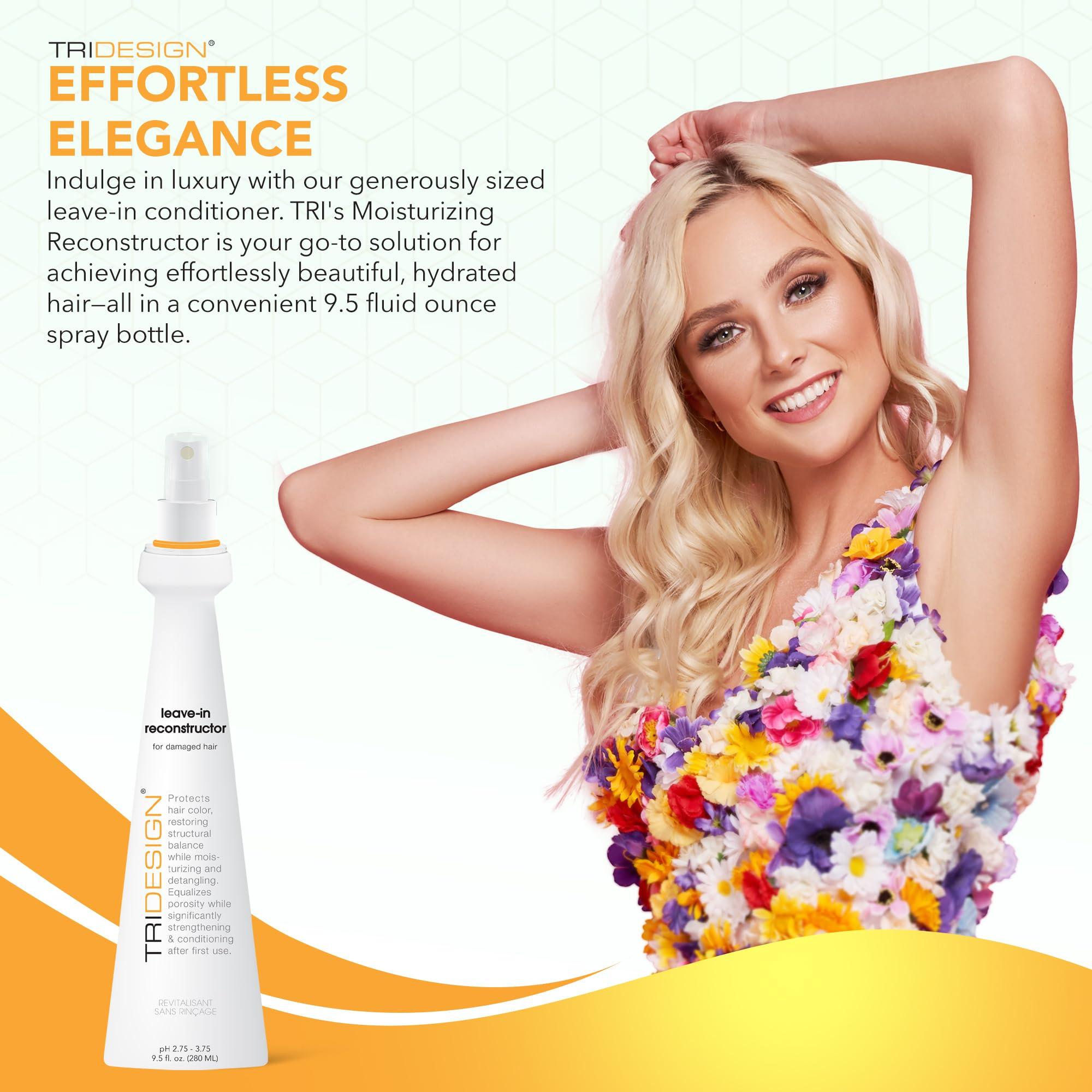 TRIDESIGN TRI Design Professional Haircare Reconstructor Leave in Conditioner Spray - Repair Treatment for Damaged Hair, Instantly Repair, Strengthen, Detangle, & Moisturize (9.5 fl oz)