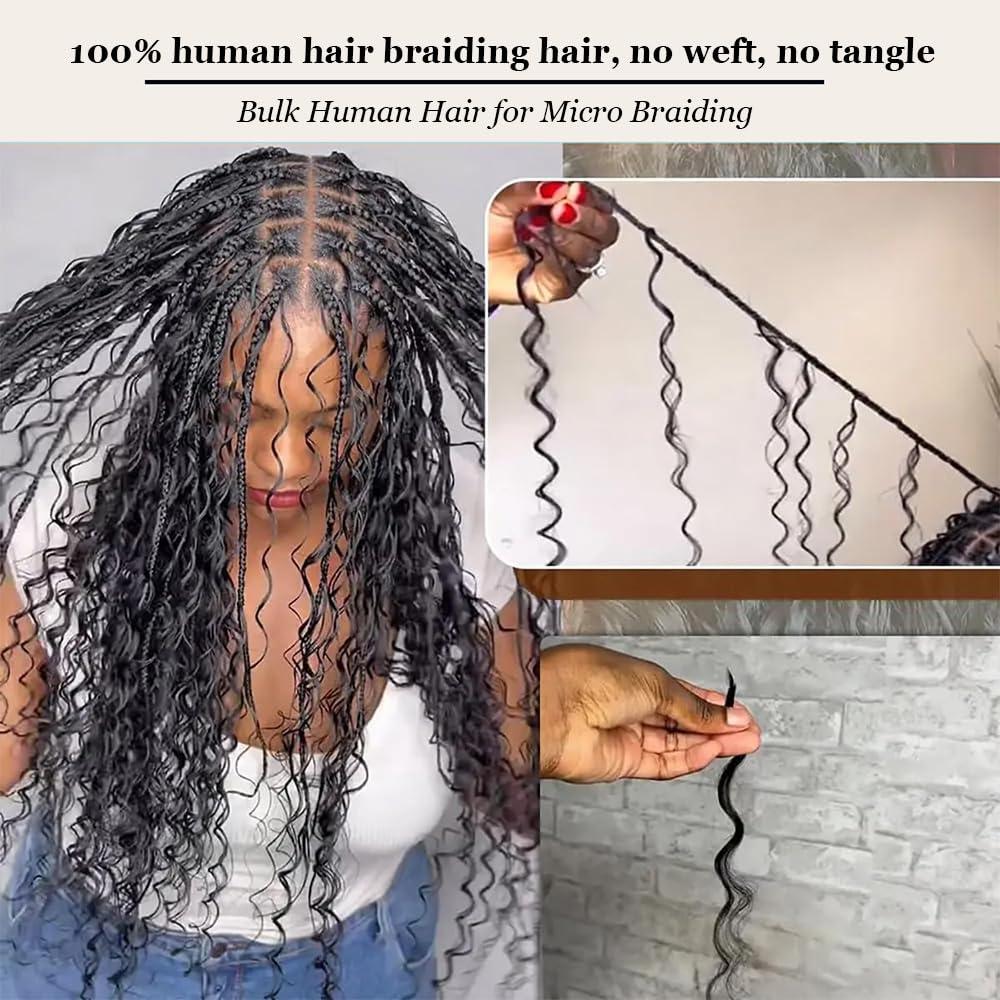 MUNONG Human Braiding Hair for Boho Braids Human Hair 100g 2 Bundles Deep Wave Bulk Human Hair for Braiding No Weft Curly Braiding Hair Bulk Hair Extensions Real Human Hair Natural Color 14 Inch