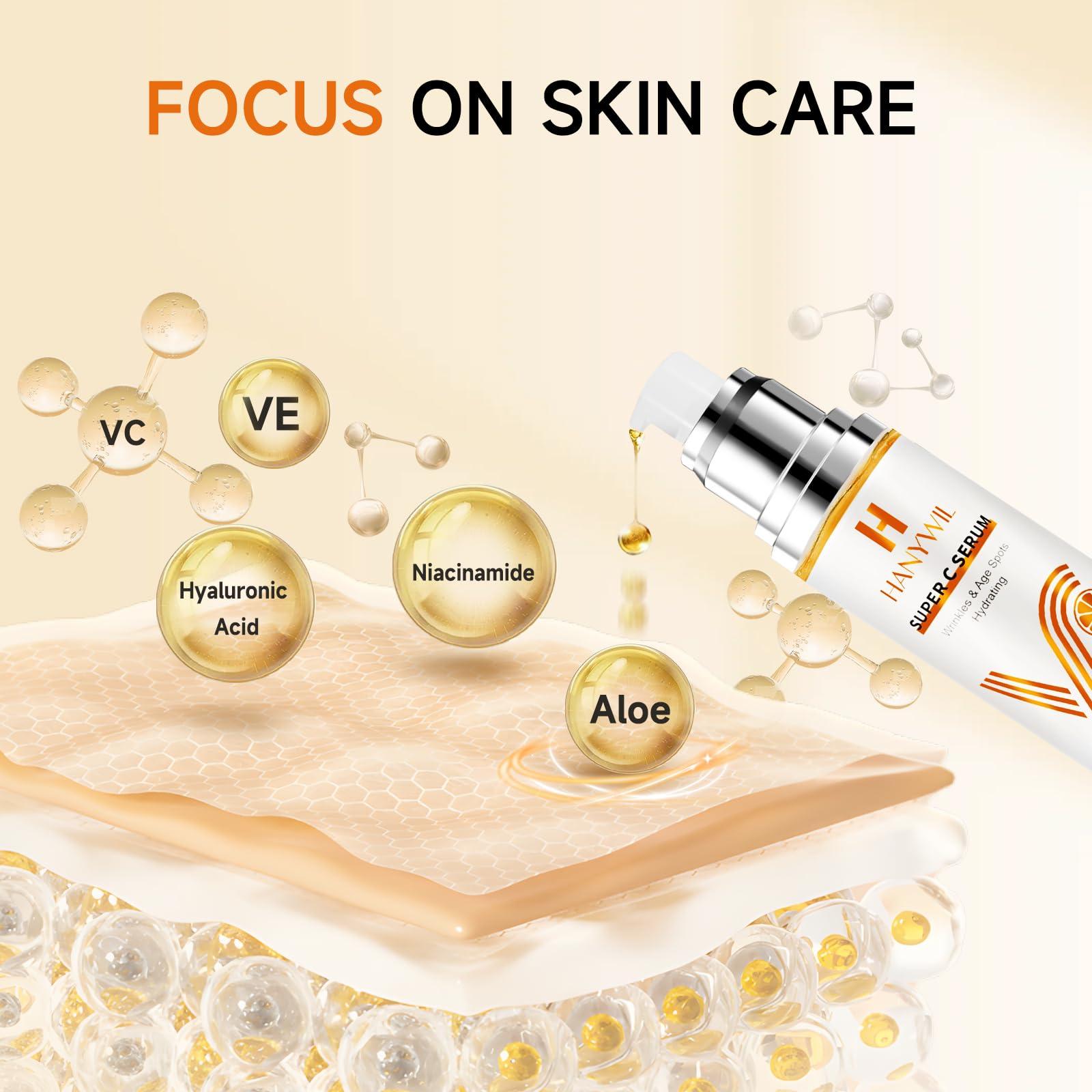 HANYWIL HANYWIL Super Vitamin C Serum for Women over 70, Vitamin C Serum for Face, Dark Spot Remover for Face, Hyaluronic Acid Skin Care, Targets Age Spots, Hydrates and Wrinkle Reduction 1.7fl oz