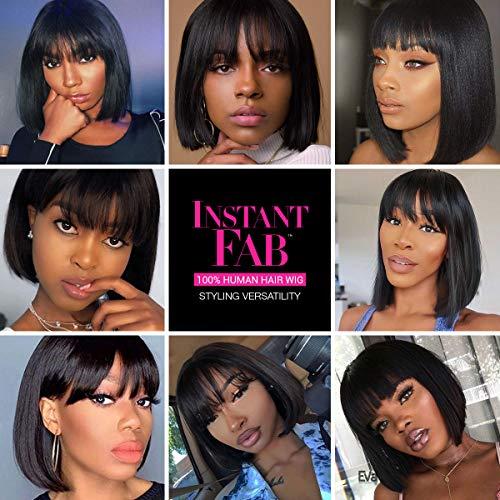 INSTANT FAB INSTANT FAB Medium Bob Human Hair Wig with China Bangs for Black Women Layered Straight Bob with Bangs Human Hair Non Lace Front Wigs - ONYX (12 Inch, OT1B/BURG)