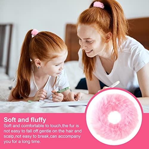 OIIKI OIIKI Pink Fuzzy Hair Scrunchies, 14pcs Furry Hair Scrunchies Furry Hair Bands with Faux Rabbit Fur, Elastic Hair Tie Ponytail Holders for Girls Women Hair Accessories