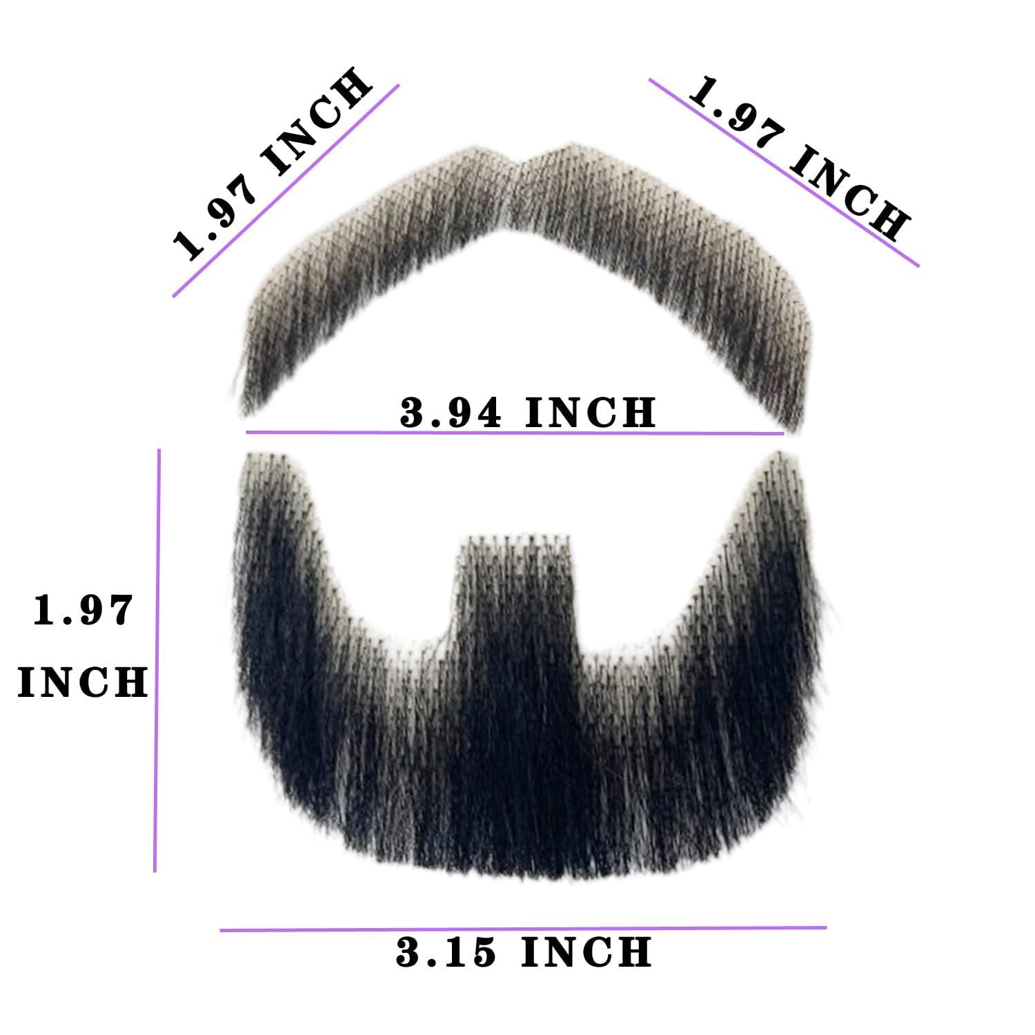 Voloria Voloria Fake Beard Human Hair Full Hand Tied Facial Hair Black Goatee False Beards Lace Invisible Fake FaceMustache for Entertainment Drama Party Costume Party (Style-1, Black)