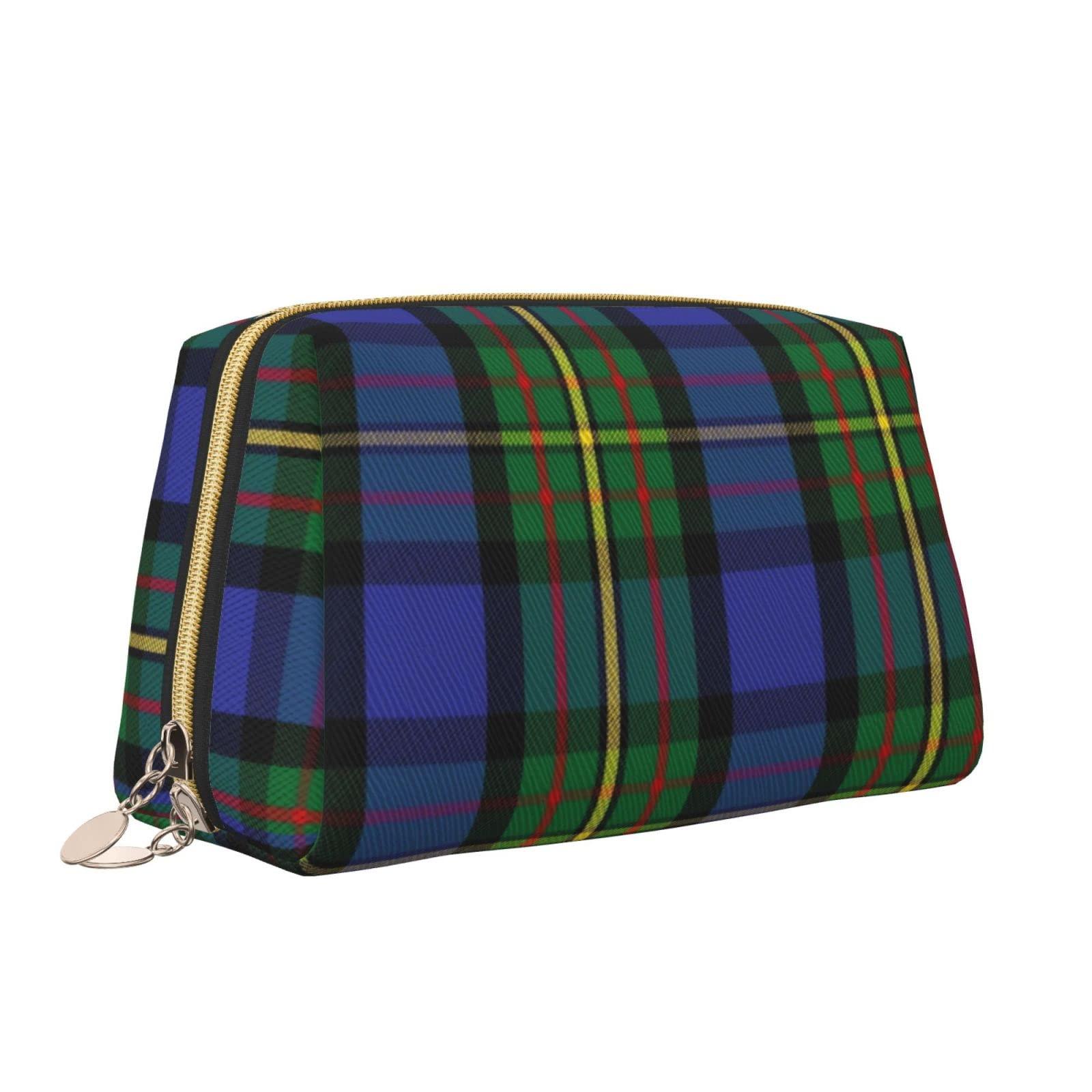 MIZIBAO Small Makeup Bag for Purse, Scottish Clan MacLaren Tartan Plaid PU Leather Travel Cosmetic Pouch, Portable Toiletry Bag for Women Girls Daily Storage Organizer