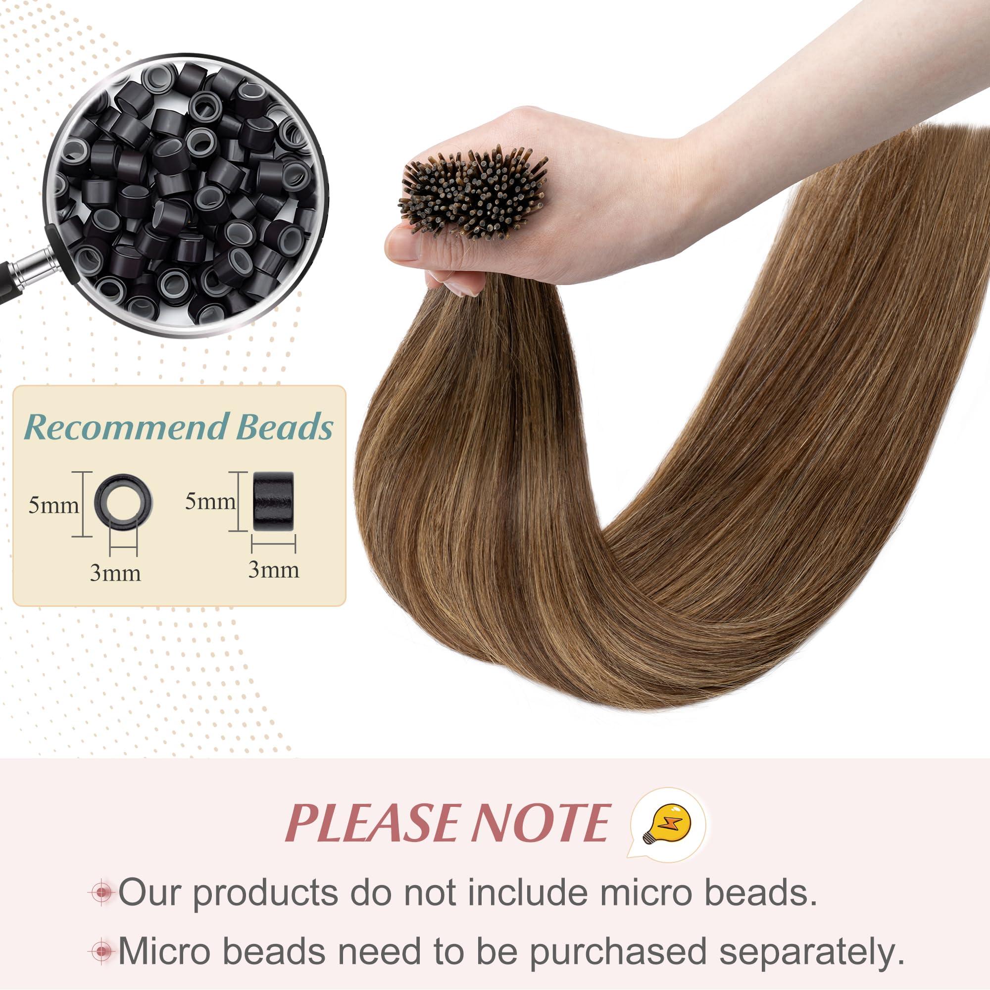 SEGO SEGO I Tip Fusion Hair Extensions Real Human Hair Keratin Pre Bonded MicroBeads Tip Hair Balayage Natural Silky Straight Extensions 100 Strands 50g/Pack -22 Inch Medium Brown&Dark Blonde