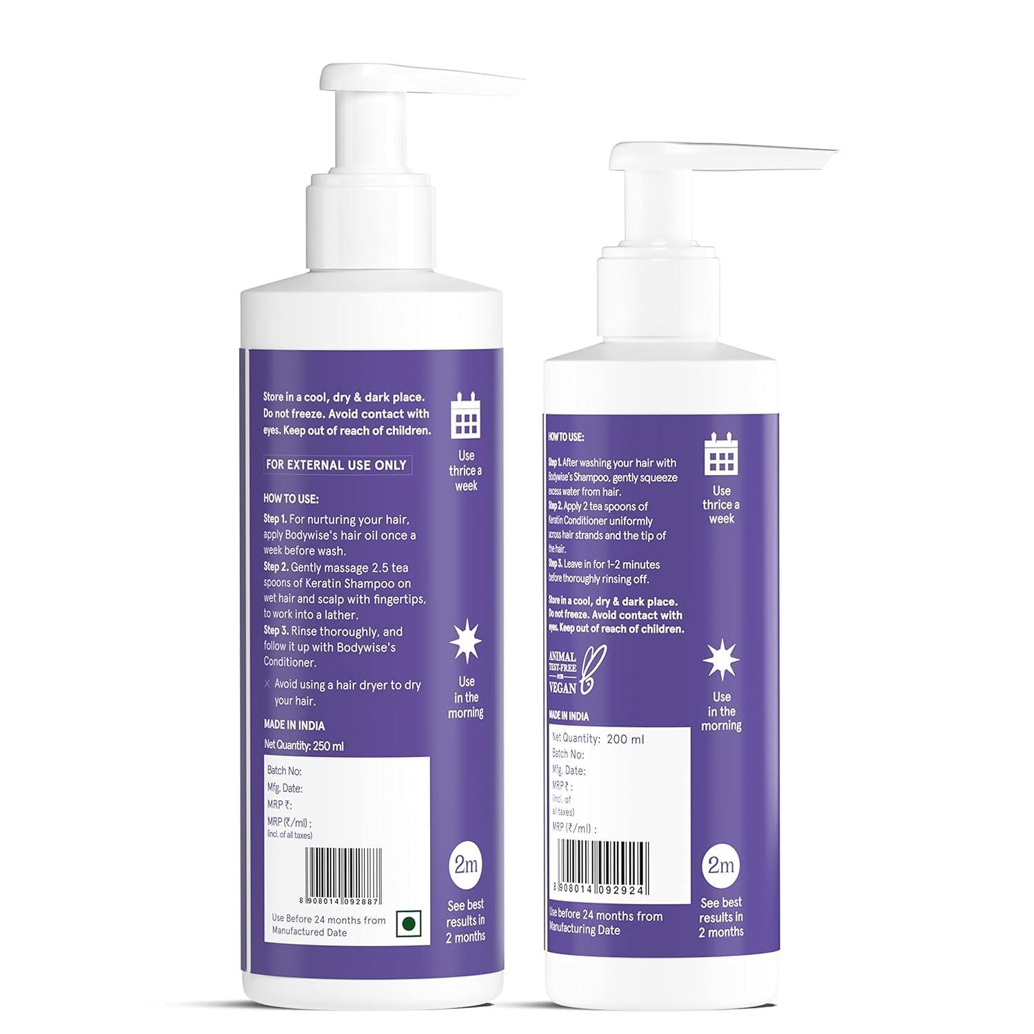 Generic Be Body.wise Keratin Hair Fall Control Shampoo & Conditioner | Ultra Smoothing Shampoo + Conditioner with Niacinamide, Biotin, Argon Oil, Shea Butter & Caffeine | Paraben & SLS free, 450ml.