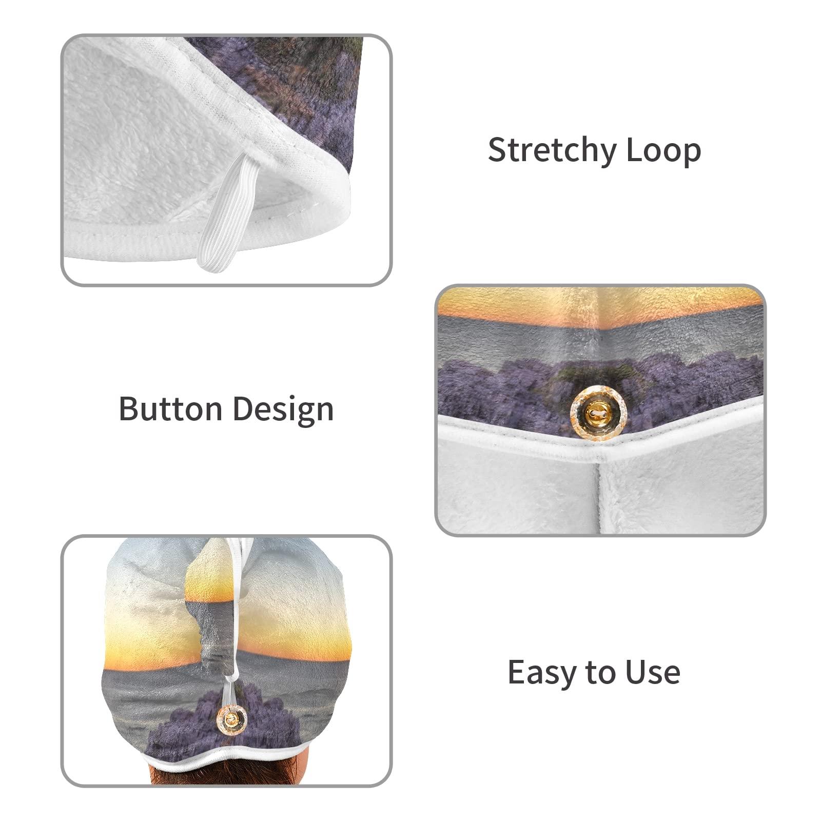 Poeticcity Portland, Maine, USA at Portland Head Light in the Morning 2 Packs Hair Towel Wrap, Absorbent Turban Bath Hair Towel Hat, Quick Drying Hair Towel with Button for Curly, Long, Thick Hair