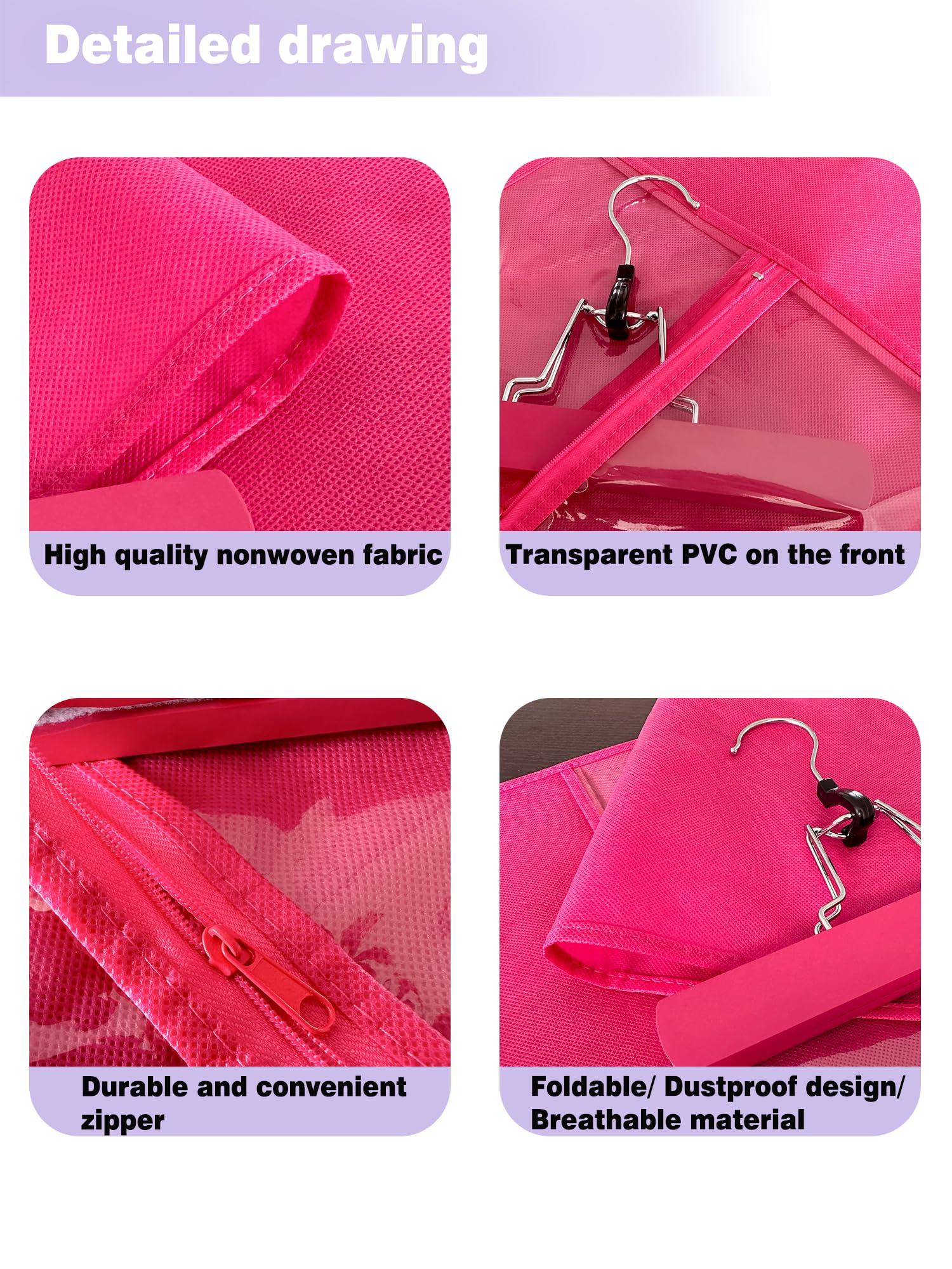 Whtawtaw 3 Pcs Hair Wig Extension Storage Bag, Hair Extensions Holder with Hanger, 11.4 * 23.6 inches, Portable Wig Bags Storage with Transparent Zipper Closure (Rose)