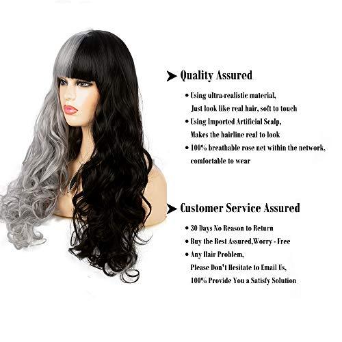 Baruisi Baruisi Half Black Grey Wig With Bangs Long Curly Wavy Synthetic Heat Resistant Costume Cosplay Wigs for Women