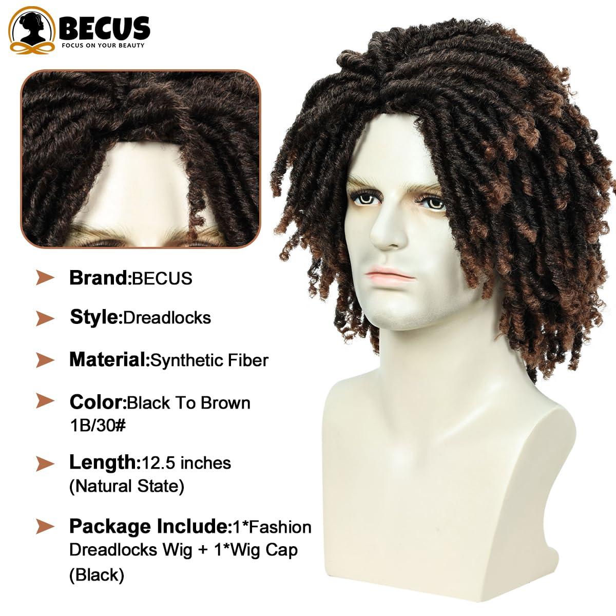 QUEENTAS QUEENTAS Dreadlock Wigs for Women and Men Short Curly Big Afro Braided Wigs Faux Locs Twist Braiding Synthetic Wigs (Black/Brown)