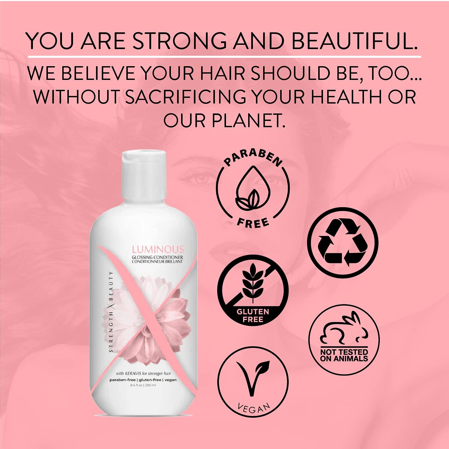 Strength x Beauty Strength x Beauty - Luminous Glossing Conditioner - Moisturizing Instant Detangler for Shine & Volume - Vegan Paraben-Free Formula w/Keravis PE (8.4 oz. salon size)