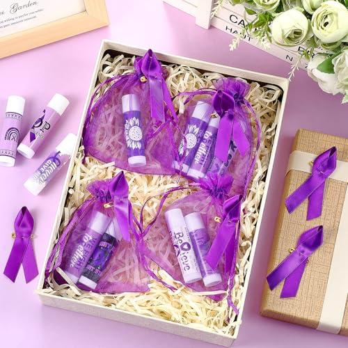Linyuthia Linyuthia 50 Set Purple Ribbon Awareness Lip Balms Gifts 50 Organza Bags 50 Purple Awareness Ribbon Pins Raise Awareness for Domestic Violence Pancreatic Cancer Lupus Alzheimer\'s Overdose Awareness