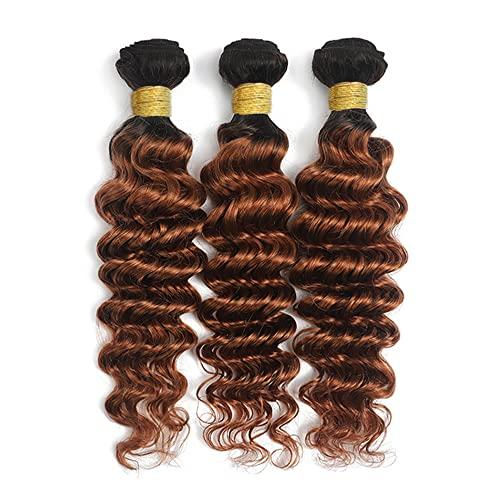Seeuiegam Ombre 1b30 Deep Wave Human Hair 3 Bundles 24 26 28 Inch Tow Tone Black To Brown Brazilian Remy Hair Grade 8A Human Hair Weaves 3 Bundles Deep Wave Hair Bundles For Women