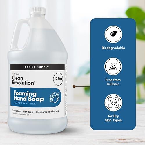 Clean Revolution Clean Revolution Foaming Hand Soap Refill Supply Container, Ready to Use Formula, Gluten Free, Unscented and Fragrance Free, 128 Fl. Oz, 4 Pack