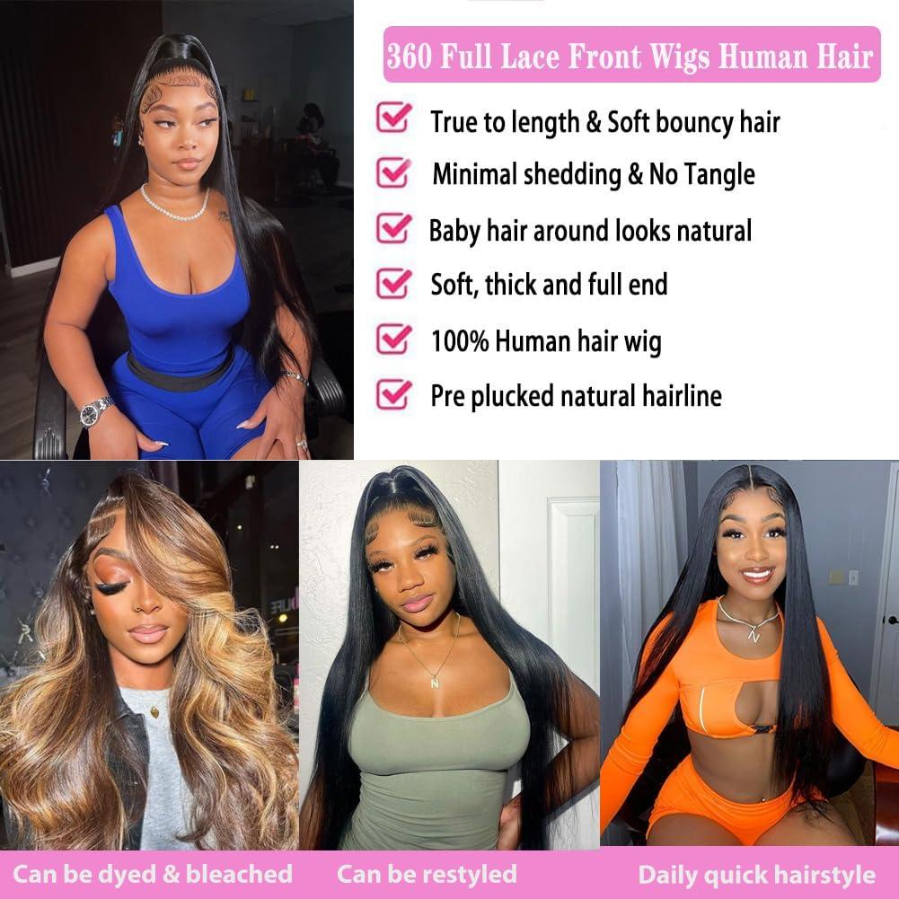 ACIWP ACIWP 360 Lace Front Wigs Human Hair Pre Plucked Straight hd Lace Front Wigs Human Hair Wigs for Black Women 360 Full Lace Human Hair Wig with Baby Hair can make Bun and High Ponytail 20 Inch