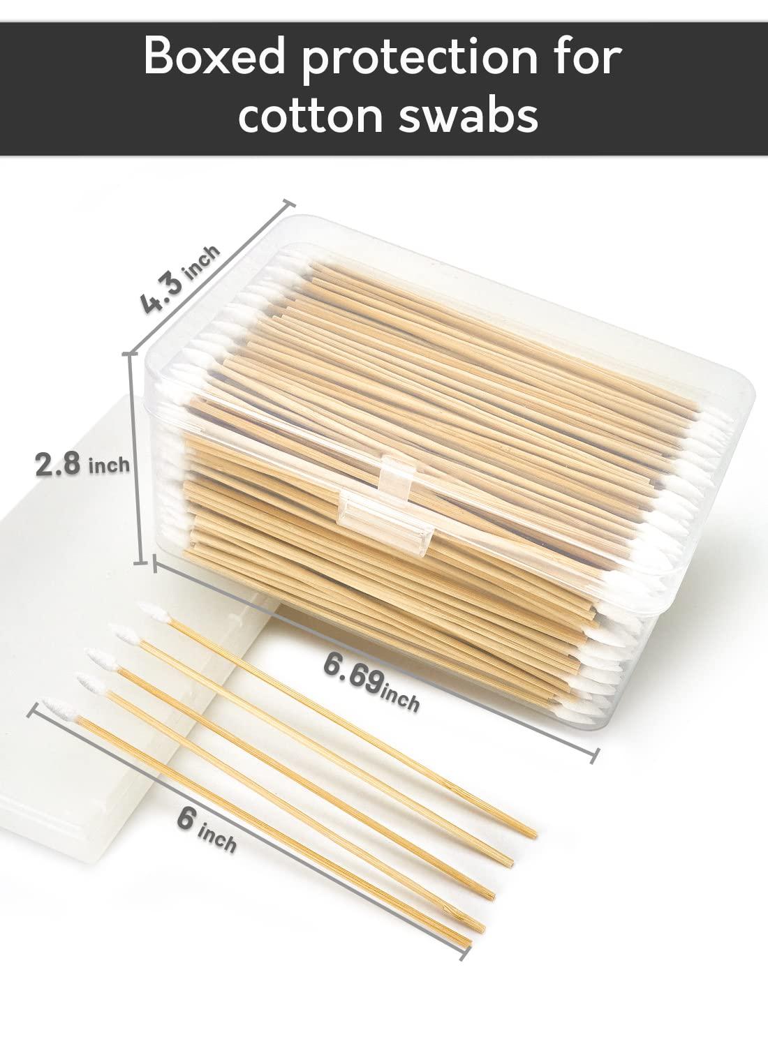 PINGMIC 500PCS Precision Gun Cleaning Swabs, 6 Inch Pointed Cotton Swabs with Storage Case - Lint Free Sturdy Cotton Swabs with Bamboo Handle - Long Cotton Swab for Gun Cleaning, Makeup, Electronic