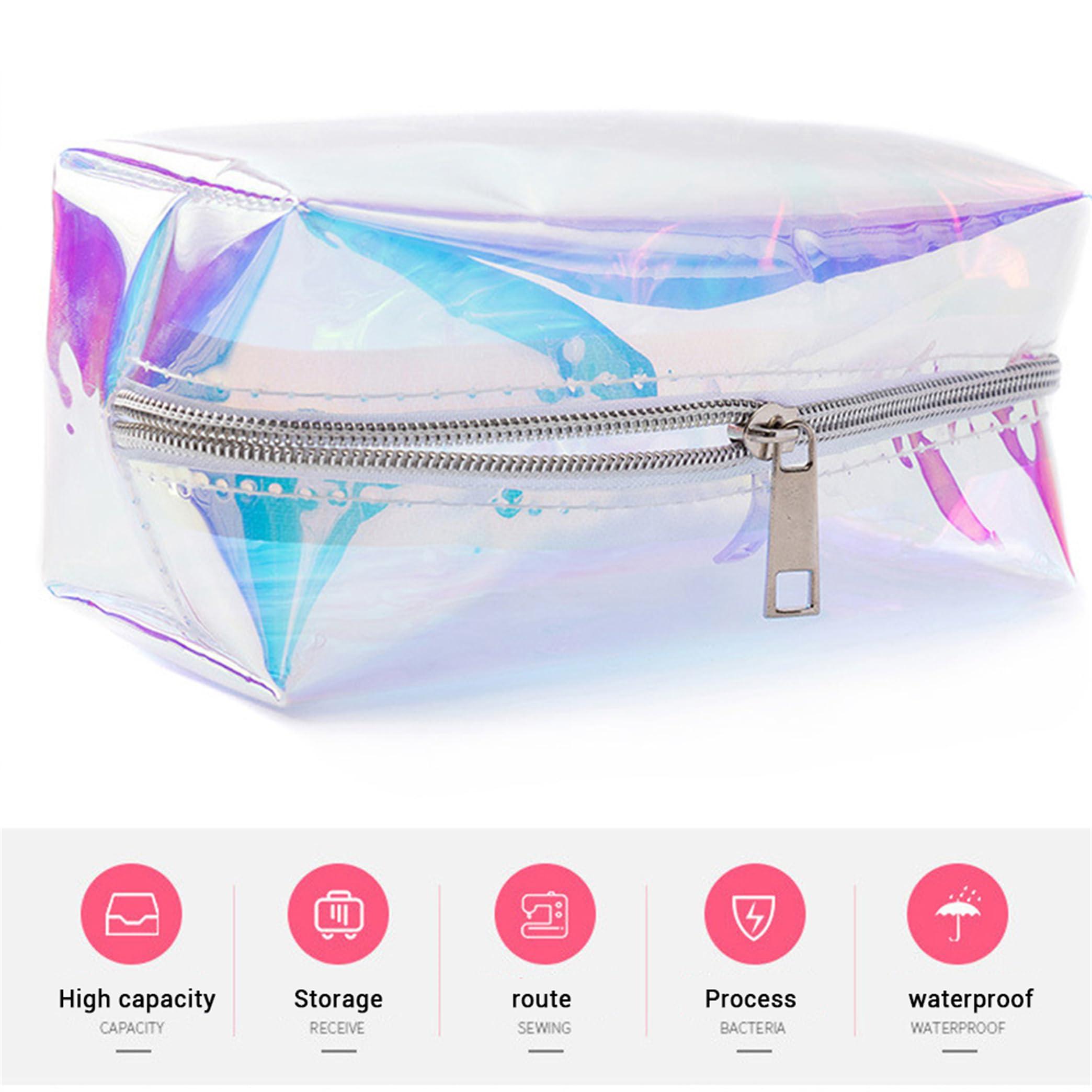 Generic Generic Makeup Bag,Holographic Makeup Bag, Clear Toiletry Carry Pouch with Zipper and Portable Handle, Waterproof Cosmetic Bag for Beach, Travel Toiletry Bag Makeup Accessories Organizer, Colourful,