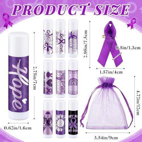 Linyuthia Linyuthia 50 Set Purple Ribbon Awareness Lip Balms Gifts 50 Organza Bags 50 Purple Awareness Ribbon Pins Raise Awareness for Domestic Violence Pancreatic Cancer Lupus Alzheimer\'s Overdose Awareness
