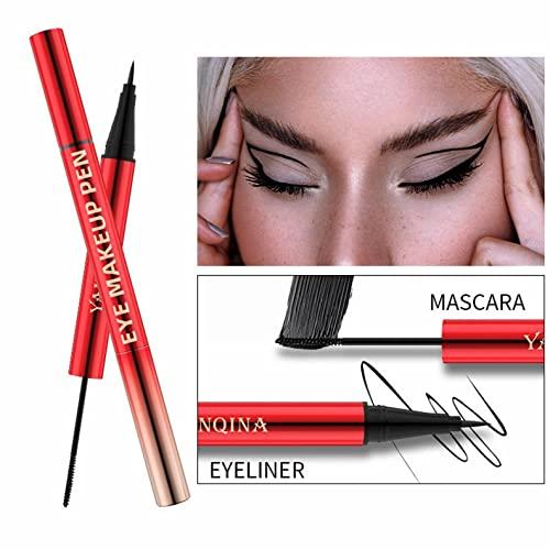 Xiahium Mascara and Eyeliner Set 2 IN 1 Double-headed Strong Black Long Lasting Waterproof Smudge Proof Perfect Cat Eye Makeup Pen