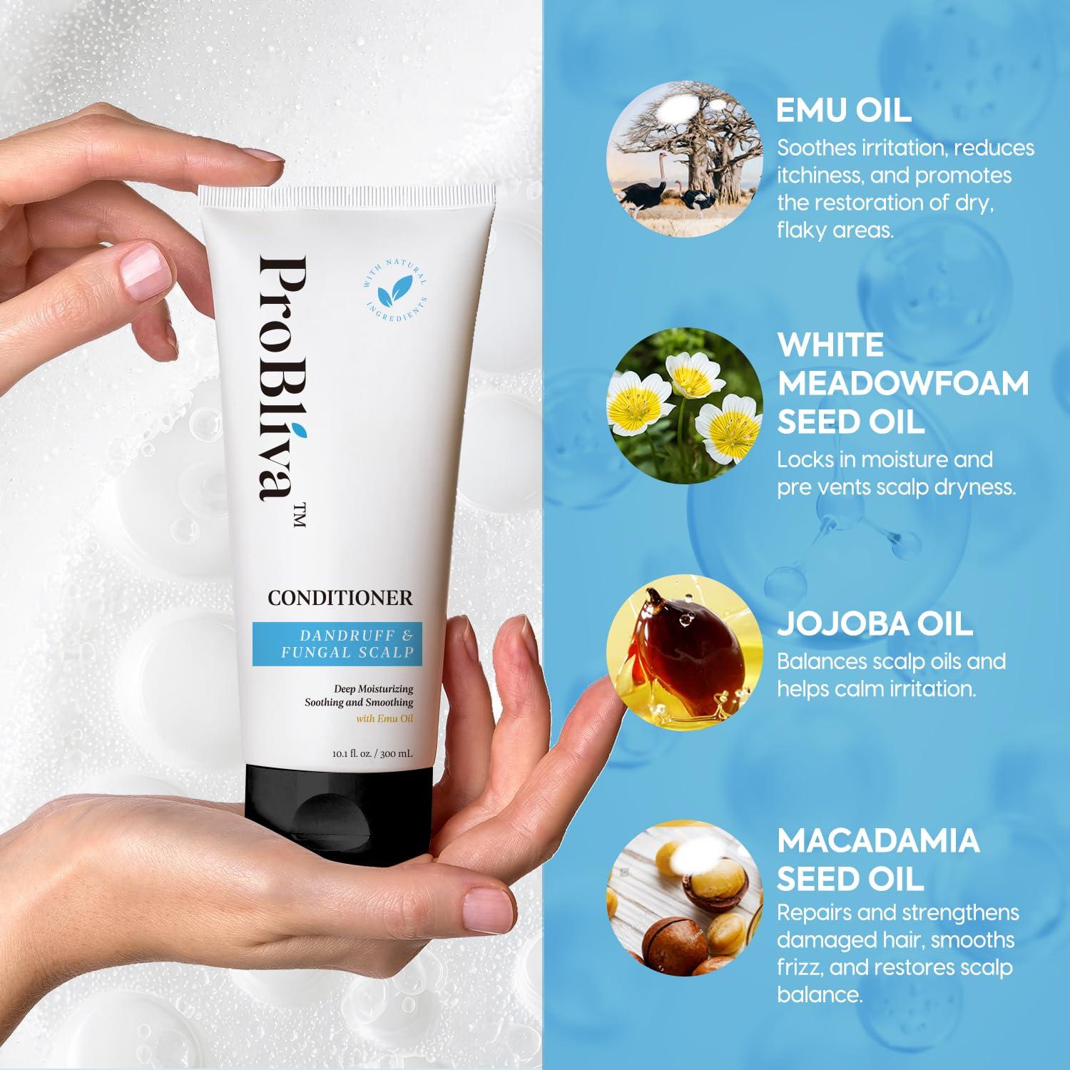 ProBliva Dandruff Hair & Dry Scalp Conditioner: Deep Moisturizing & Soothing Relief with Natural Ingredients - Calms Itch Fungus Flakes, 10 fl. oz.