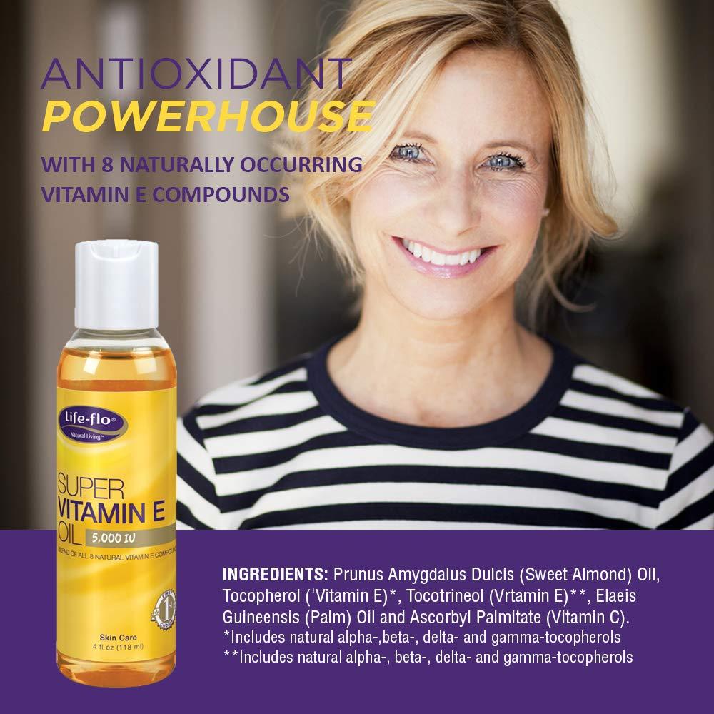 LIFE-FLO Life-flo Super Vitamin E Oil 5000IU with 8 Vitamin E Compounds | Skin & Antioxidant Support | Soothing Hydration | 4oz