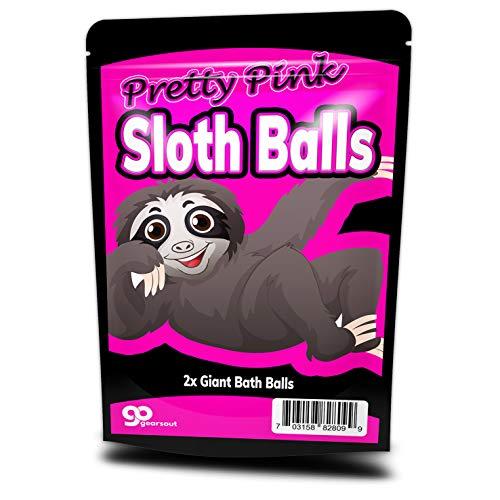 Gears Out Pretty Pink Sloth Balls Bath Bombs - Happy Sloth Design - XL Bath Fizzers for Women - Pink and Black, Handcrafted in America, 2 pk