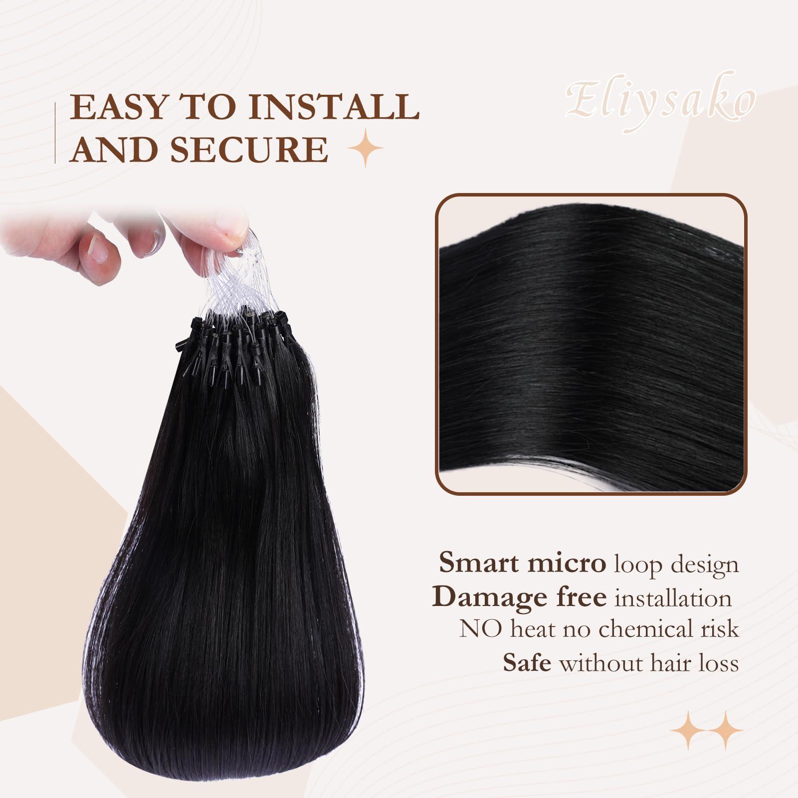 Eliysako Microlink Hair Extensions Human Hair 50g 20inch(#1) Natural Black Micro Link Hair Extensions Human Hair Microbead Hair Extensions Microloop Hair Extensions Human Hair For Women