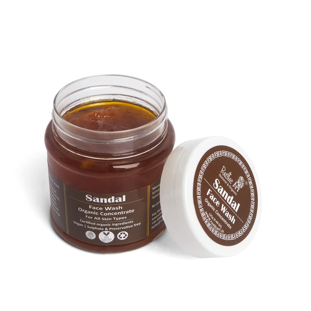 Rustic Art Rustic Art Sandal Face Wash Concentrate | Daily Essentials | Turmeric & Mango Butter | All Skin Types | Sulphate & Paraben Free | Vegan & Cruelty Free | For Women & Men | 4.4 Oz