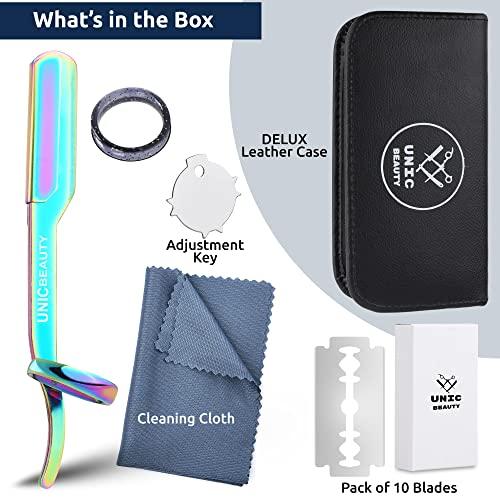UNIC BEAUTY Straight Razors for Men - Professional Barber Razor for Close Shave with Premium Quality Edge, Blades Pack & Maintenance kit included with Pouch